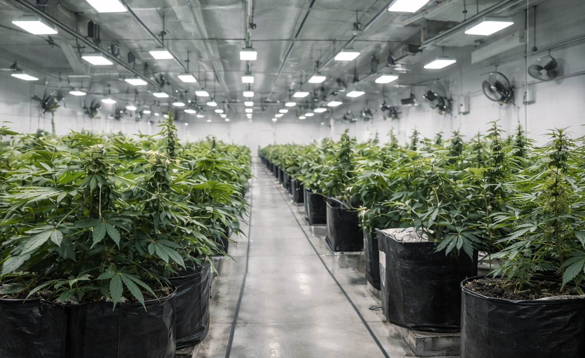 Interior view of a regulated cannabis cultivation facility representing Lawrence Township cannabis administration.